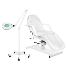 Kosmetologinis krėslas HYDRAULIC WHITE + Kosmetologinė lempa su lupa ir stovu S5 5D 12W WHITE