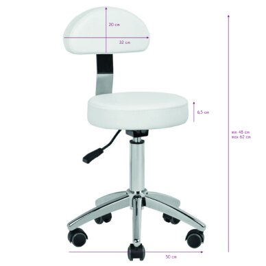 Kosmetoloģijas taburete STOOL BEAUTY BACKREST ROUND WHITE 5