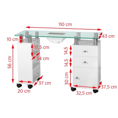 Manikiūro stalas su dulkių surinkėju GLASS WHITE 1