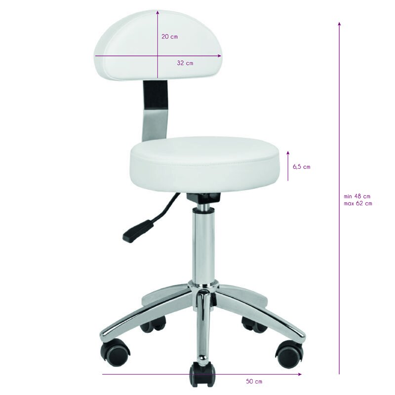 Kosmetologi jakkara STOOL BEAUTY BACKREST ROUND WHITE 5