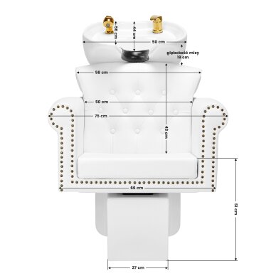 Hairdressing salon sink GABBIANO PROFESSIONAL HAIRWASHER BERLIN VERSAILE GOLD WHITE 13