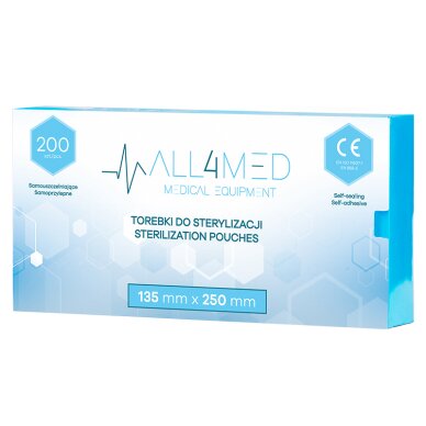 All4med sterilointipussit autoklaaviin 135 mm x 250 mm 200 kpl 1 All4med sterilointipussit autoklaaviin 135 mm x 250 mm 200 kpl 1