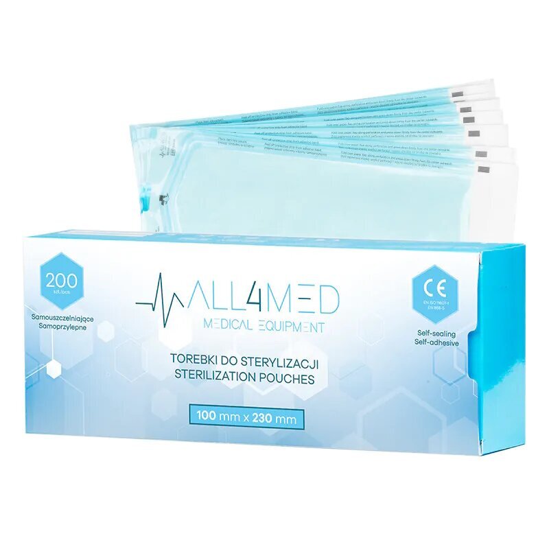 All4med sterilointipussit autoklaaviin 100 mm x 230 mm 200 kpl