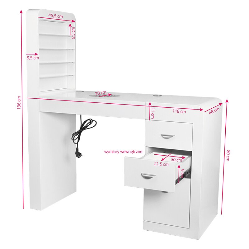 Manikürtisch mit Staubabsaugung COSMETIC DESK LEFT SHELF WHITE 9 Manikürtisch mit Staubabsaugung COSMETIC DESK LEFT SHELF WHITE 9