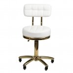 Kosmetologinė meistro kėdutė STOOL BEAUTY BACKREST AM-961 GOLD WHITE