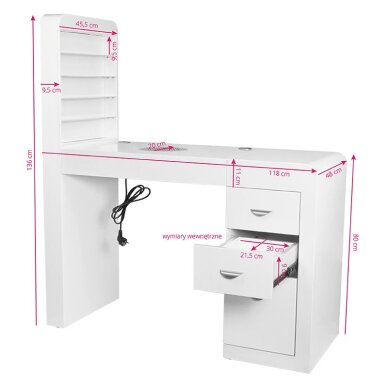 Manikīra galds ar putekļu savācēju COSMETIC DESK RIGHT SHELF WHITE 9 Manikīra galds ar putekļu savācēju COSMETIC DESK RIGHT SHELF WHITE 9