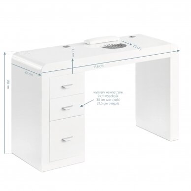 Manicure table with dust collector IDEAL COSMETIC DESK WHITE 3