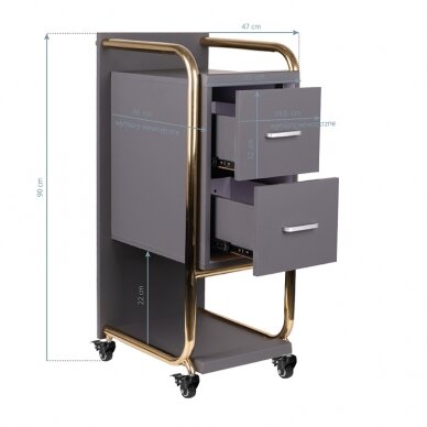 Kosmetologinis vežimėlis GABBIANO HAIRDRESSER HELPER SOLO MODEL GOLD GREY 3