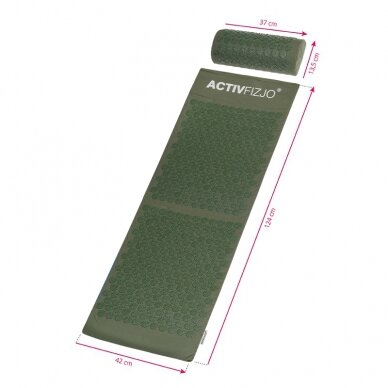 Akupresūros masažinis kilimėlis 130x43cm + Akupresūros masažinė pagalvė DARK GREEN 5