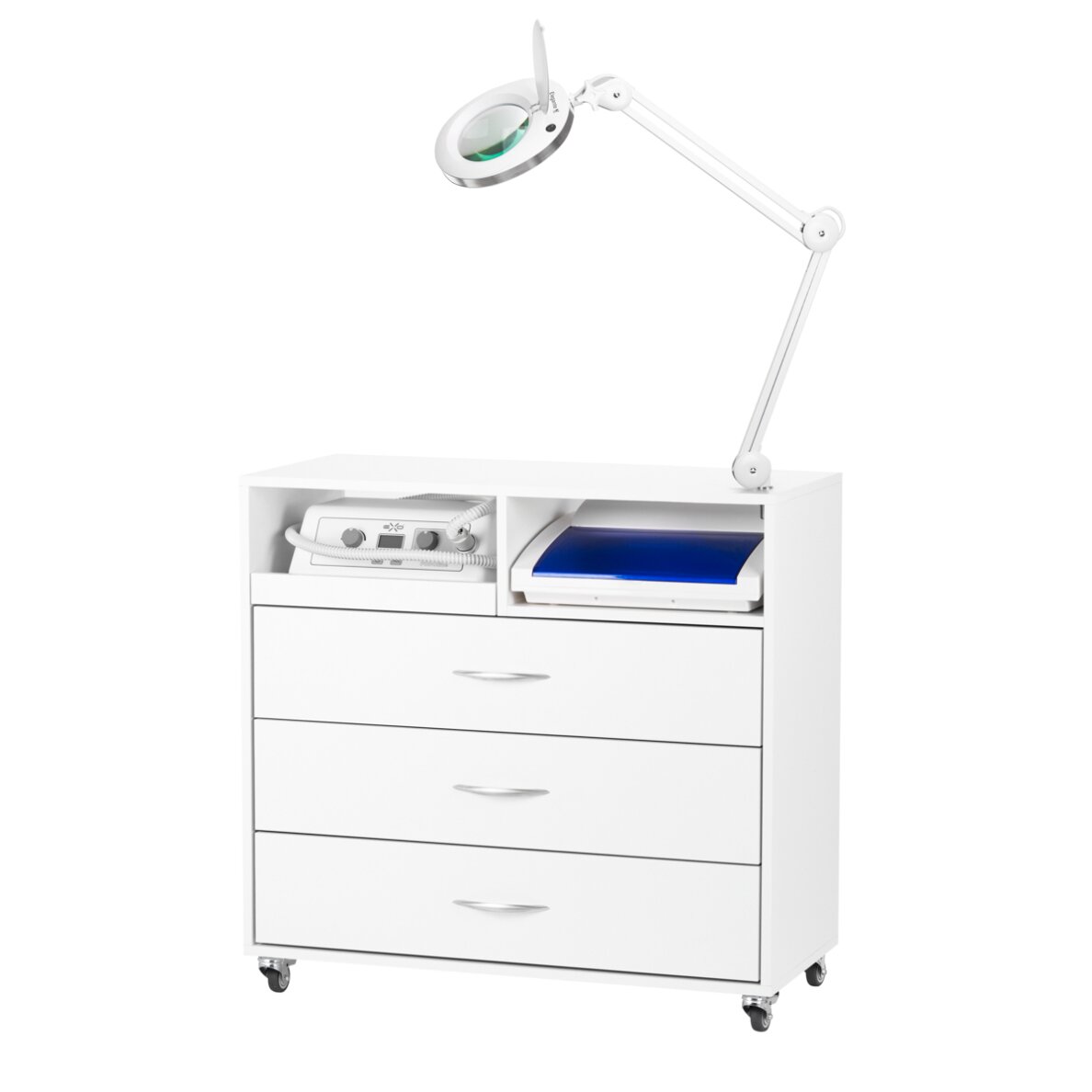 KOMPLEKTS: Exo Podo Line manikīra nagu vīle + Y-200 kosmētikas ratiņi + ELEGANTE kosmētiskā LED lampa + UV-C zils sterilizators KOMPLEKTS: Exo Podo Line manikīra nagu vīle + Y-200 kosmētikas ratiņi + ELEGANTE kosmētiskā LED lampa + UV-C zils sterilizators