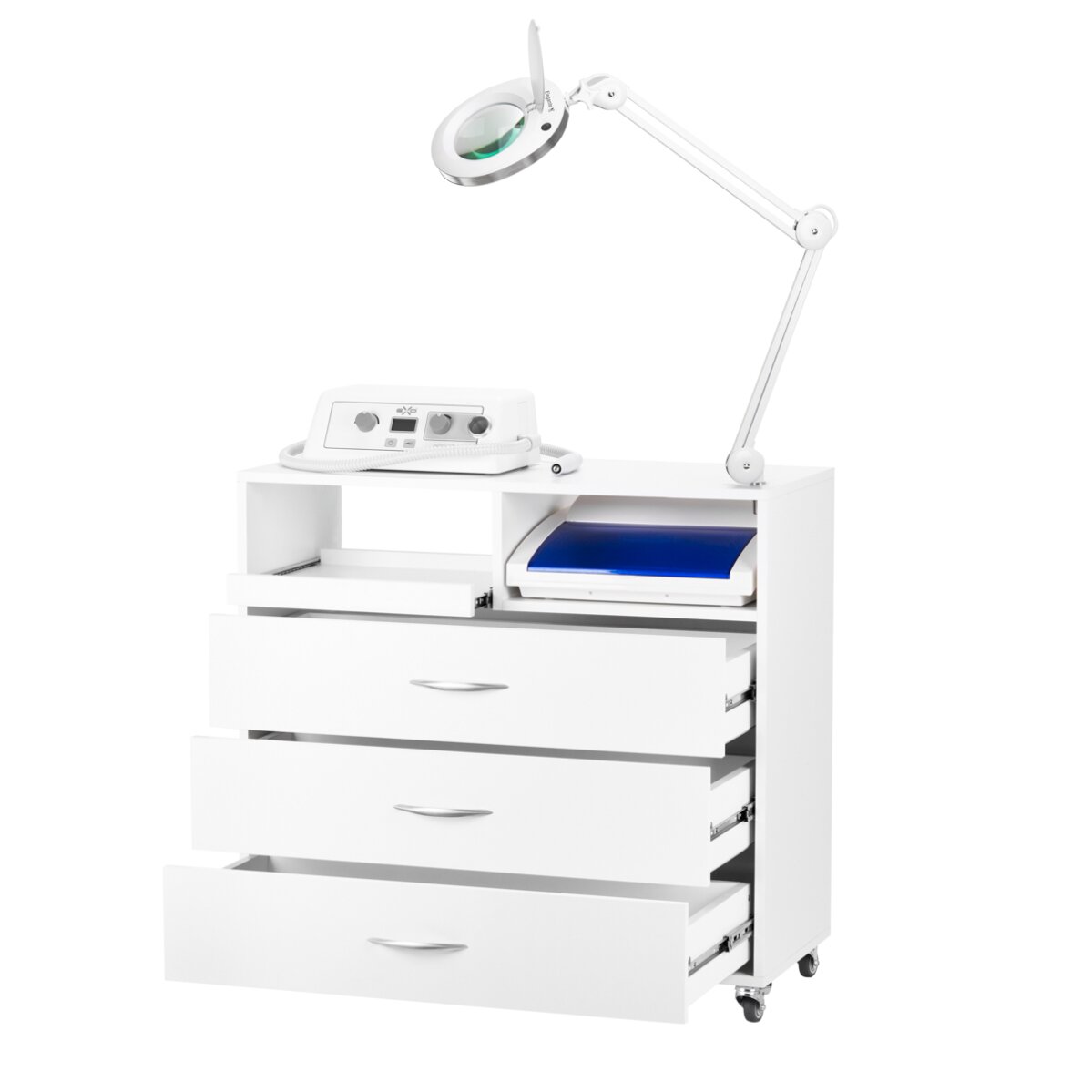 KOMPLEKTS: Exo Podo Line manikīra nagu vīle + Y-200 kosmētikas ratiņi + ELEGANTE kosmētiskā LED lampa + UV-C zils sterilizators 1 KOMPLEKTS: Exo Podo Line manikīra nagu vīle + Y-200 kosmētikas ratiņi + ELEGANTE kosmētiskā LED lampa + UV-C zils sterilizators 1