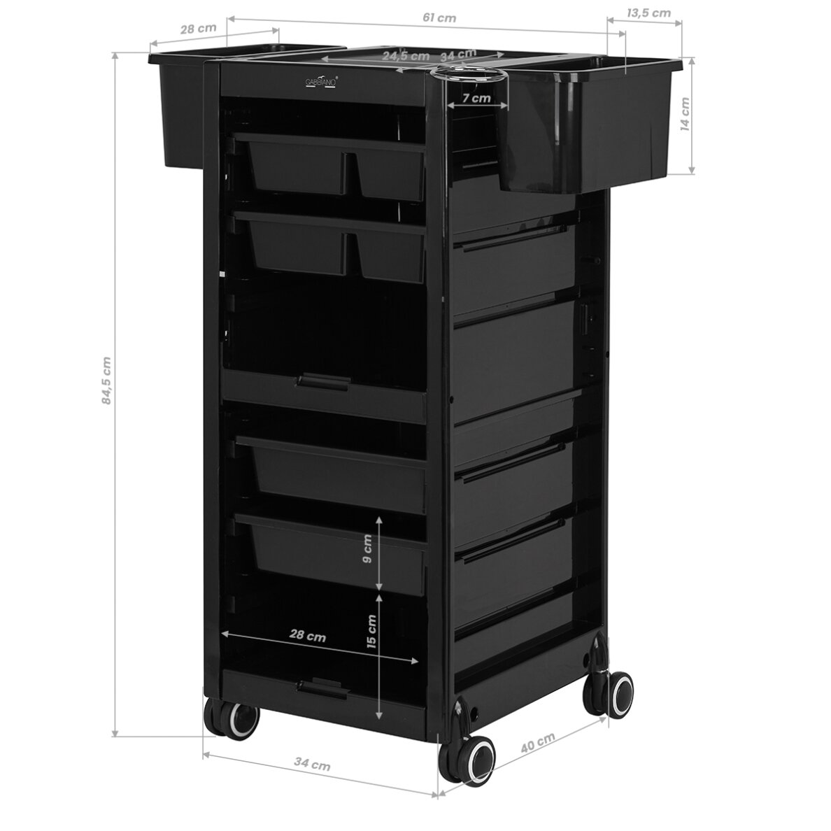 Wózek fryzjerski GABBIANO HAIRDRESSER HELPER 68B BLACK 12 Wózek fryzjerski GABBIANO HAIRDRESSER HELPER 68B BLACK 12