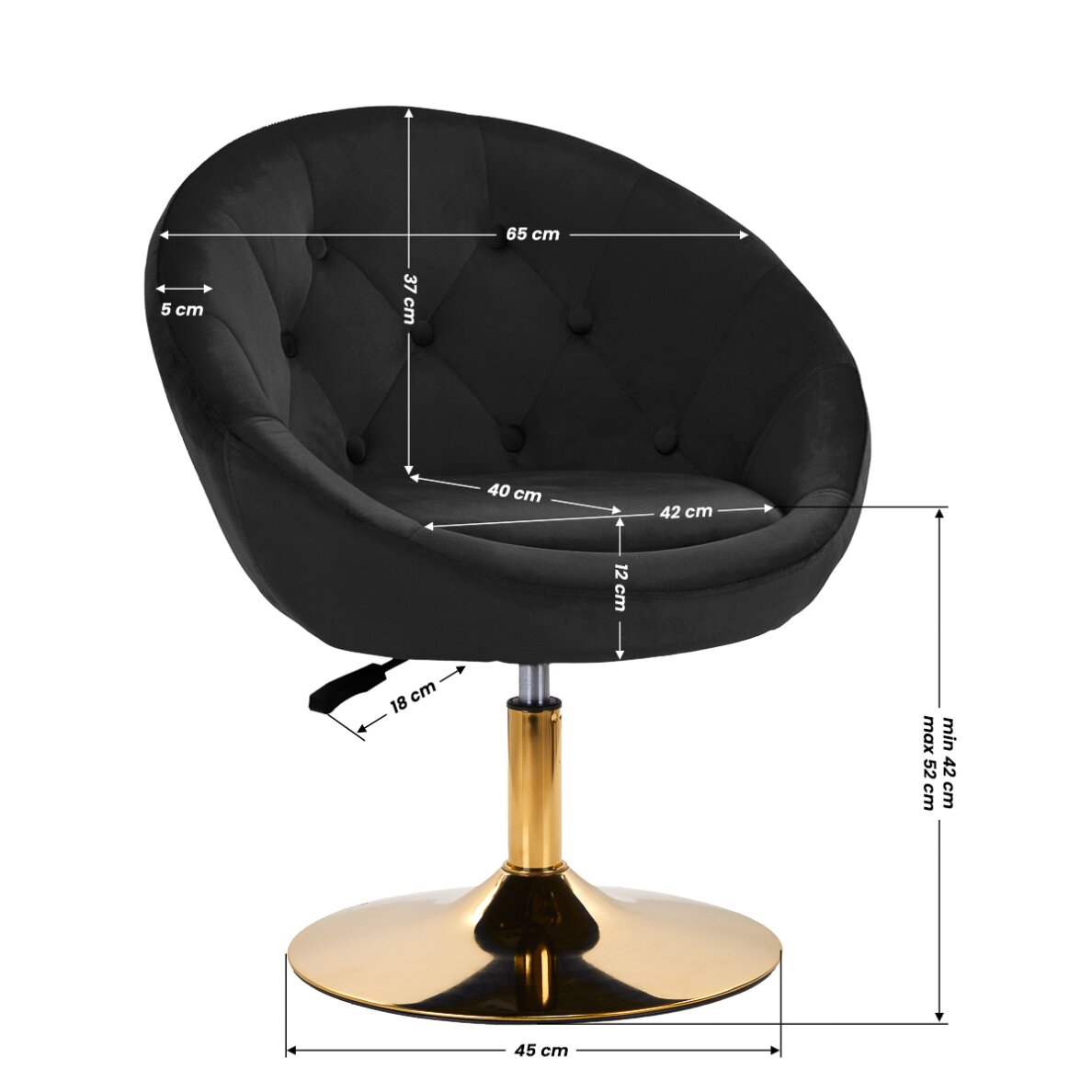 Grozāmais krēsls 4Rico QS-BL12G Velvet Black 8 Grozāmais krēsls 4Rico QS-BL12G Velvet Black 8