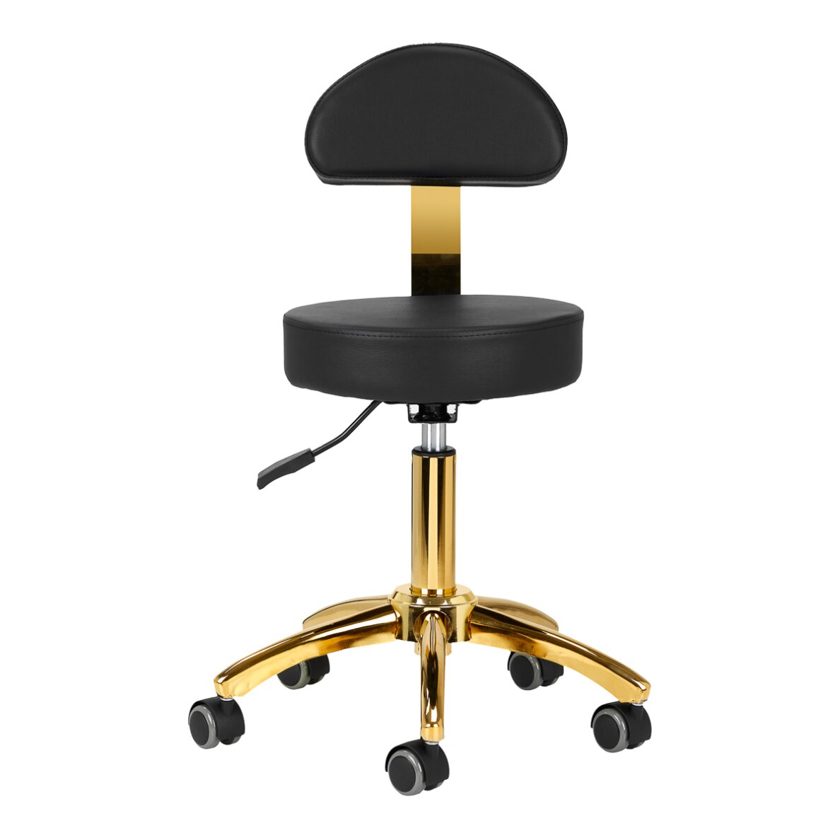 Kosmetoloģijas taburete STOOL BEAUTY BACKREST ROUND GOLD BLACK 2