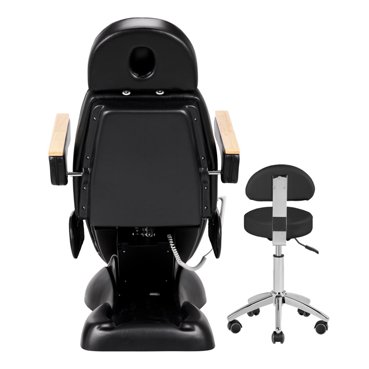 SET: Cosmetology chair SILLON PRESTIGE LUX ELECTRIC 3 MOTOR BLACK + Beautician stool STOOL BEAUTY BACKREST ROUND BLACK 8 SET: Cosmetology chair SILLON PRESTIGE LUX ELECTRIC 3 MOTOR BLACK + Beautician stool STOOL BEAUTY BACKREST ROUND BLACK 8