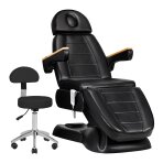 Fotel kosmetyczny SILLON PRESTIGE LUX ELECTRIC 3 MOTOR BLACK + Taboret kosmetyczny STOOL BEAUTY BACKREST ROUND BLACK