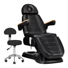 Fotel kosmetyczny SILLON PRESTIGE LUX ELECTRIC 3 MOTOR BLACK + Taboret kosmetyczny STOOL BEAUTY BACKREST ROUND BLACK
