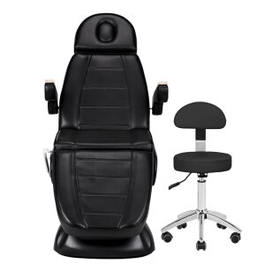 Косметологическое кресло SILLON PRESTIGE LUX ELECTRIC 3 MOTOR BLACK + Табурет косметолога STOOL BEAUTY BACKREST ROUND BLACK