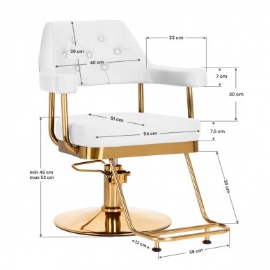 Frizieru krēsls Gabbiano Professional Hairdressing Chair Granada Gold White 7