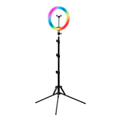 Kosmetologiczna lampa LED do makijażu ze stojakiem GLOW RING RGB LIGHT 10" 10W 1