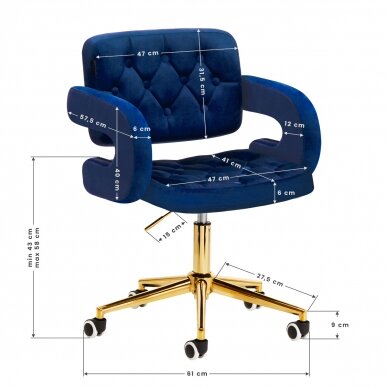 Biuro kėdė su ratukais 4Rico QS-OF213G Velvet Blue 9