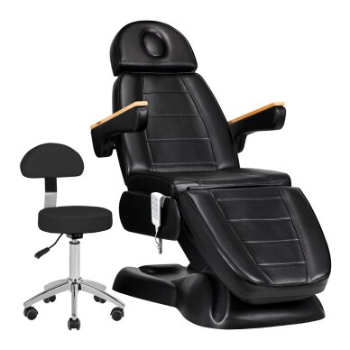Косметологическое кресло SILLON PRESTIGE LUX ELECTRIC 3 MOTOR BLACK + Табурет косметолога STOOL BEAUTY BACKREST ROUND BLACK