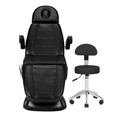 Косметологическое кресло SILLON PRESTIGE LUX ELECTRIC 3 MOTOR BLACK + Табурет косметолога STOOL BEAUTY BACKREST ROUND BLACK 1