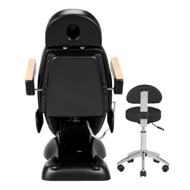 Cosmetology chair SILLON PRESTIGE LUX ELECTRIC 3 MOTOR BLACK + Beautician stool STOOL BEAUTY BACKREST ROUND BLACK 8
