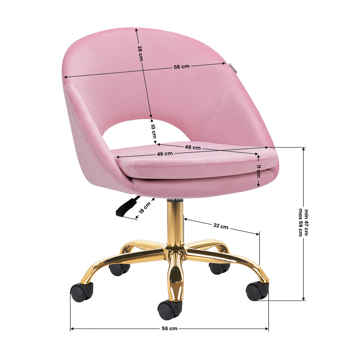 Office chair with wheels 4Rico QS-MF18G Velvet Pink 7