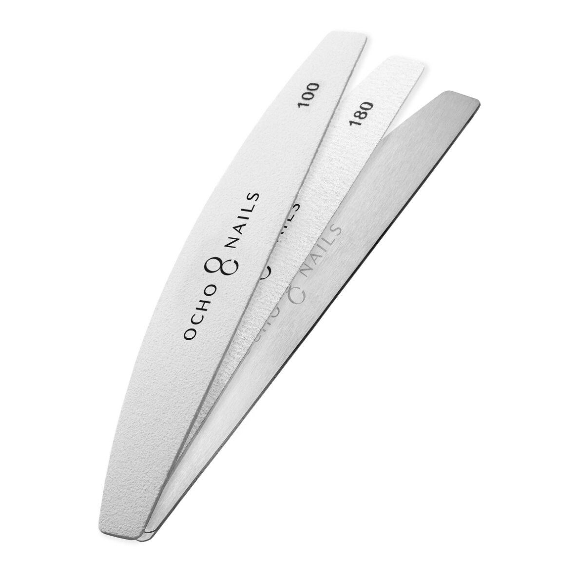 Ocho Nails crescent-shaped nail file with metal base 100/180 20 pcs.