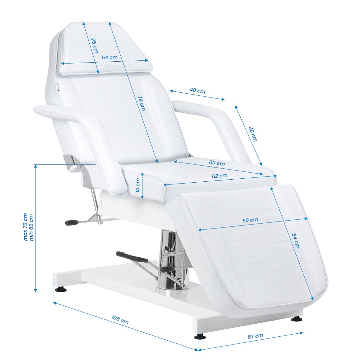 Kosmetoloģijas krēsls Sillon V2 210 Hydraullic White 17