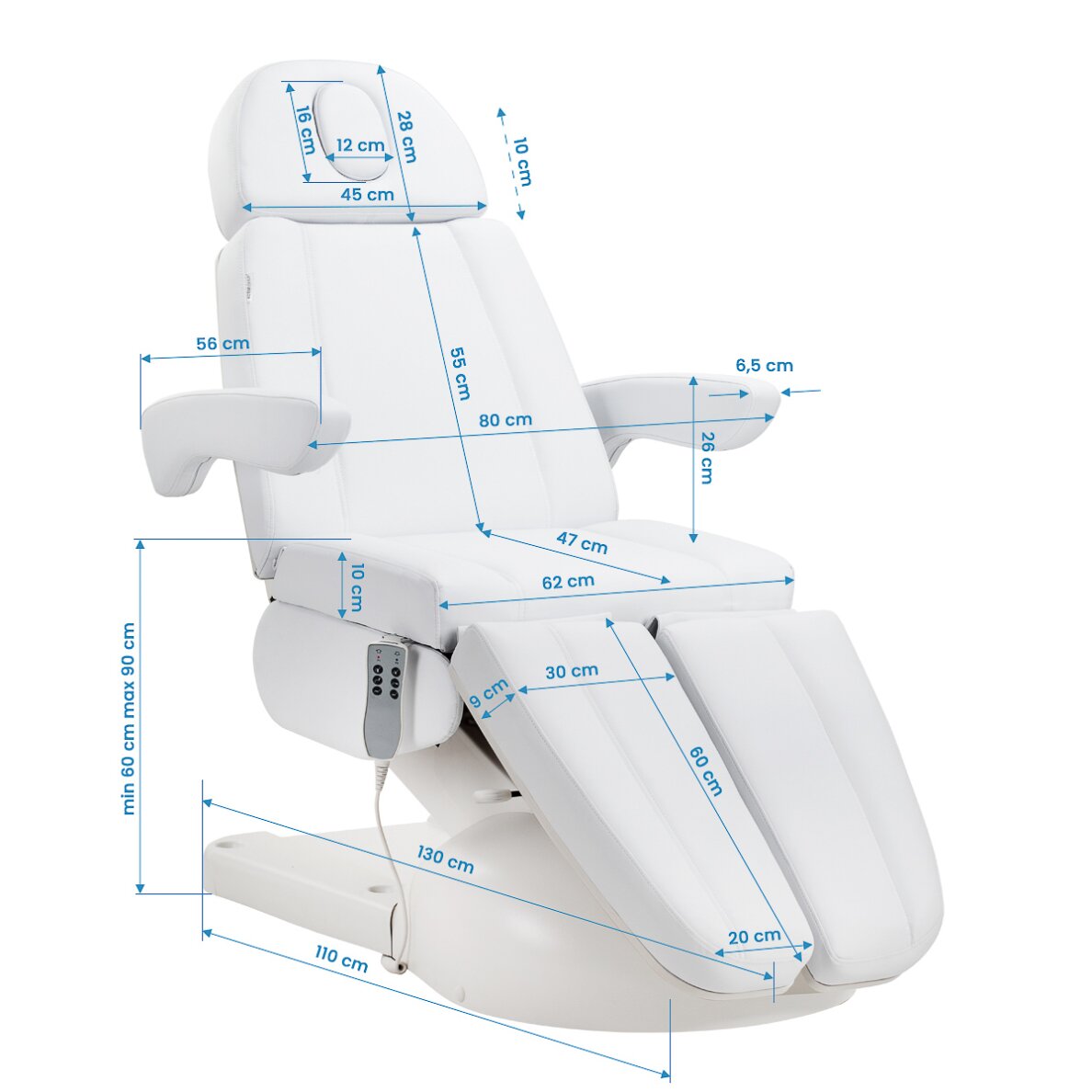 Cosmetology chair Azzurro Lux Pedi Electric 3 Motors White 18