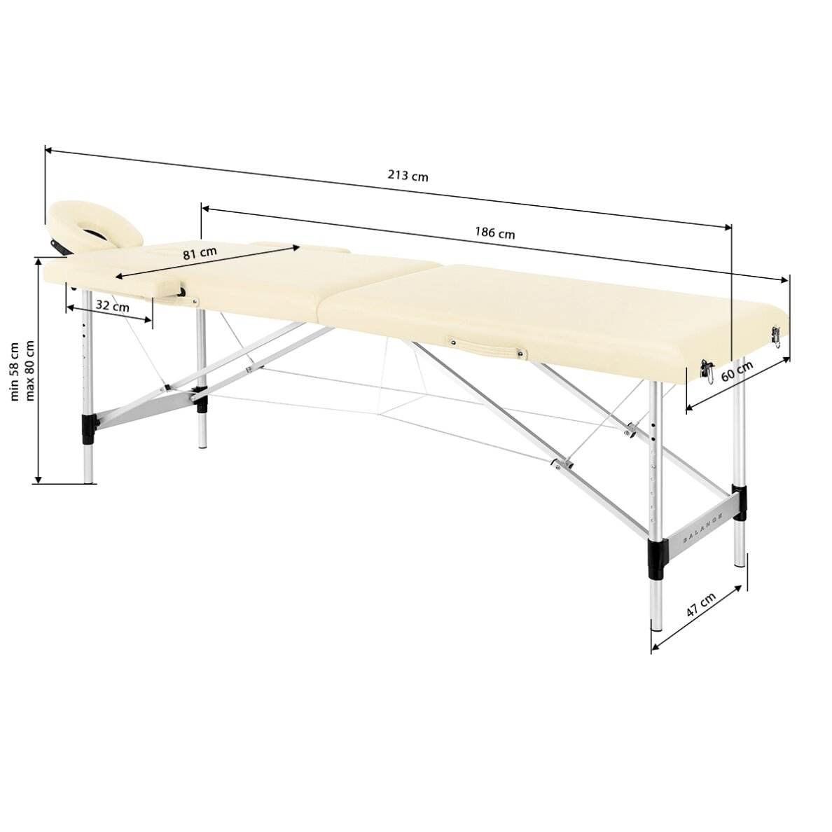 Sulankstomas aliuminis masažo stalas BALANCE 2 Cream 16