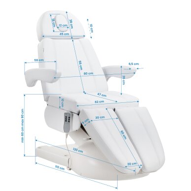 Kosmetologin tuoli Azzurro Lux Pedi Electric 3 Motors White 18