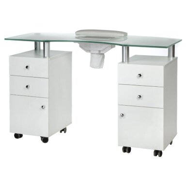 Manikīra galds ar putekļu savācēju MANICURE DESK PRACTIC GLASS WHITE