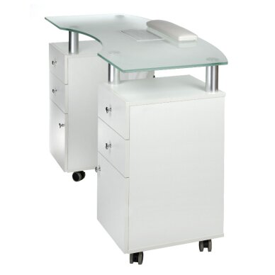 Manikīra galds ar putekļu savācēju MANICURE DESK PRACTIC GLASS WHITE 2