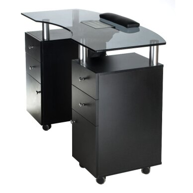 Biurko do manicure z pochłaniaczem MANICURE DESK PRACTIC GLASS BLACK 2 Biurko do manicure z pochłaniaczem MANICURE DESK PRACTIC GLASS BLACK 2