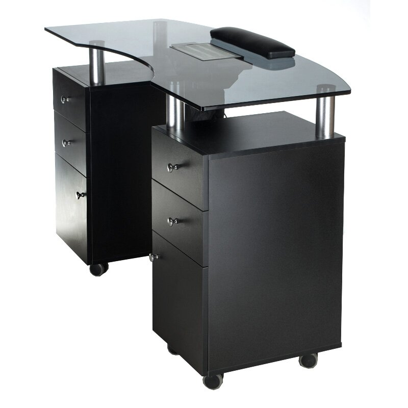 Biurko do manicure z pochłaniaczem MANICURE DESK PRACTIC GLASS BLACK 2 Biurko do manicure z pochłaniaczem MANICURE DESK PRACTIC GLASS BLACK 2