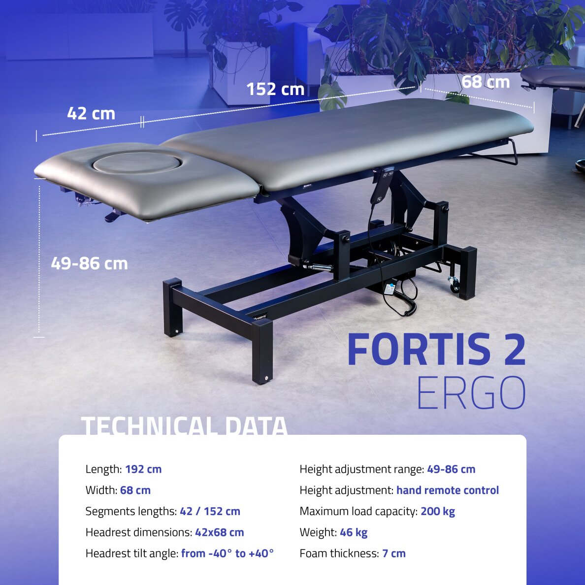 Elektrinis masažo procedūrų stalas Fortis 2 ERGO grey 8 Elektrinis masažo procedūrų stalas Fortis 2 ERGO grey 8