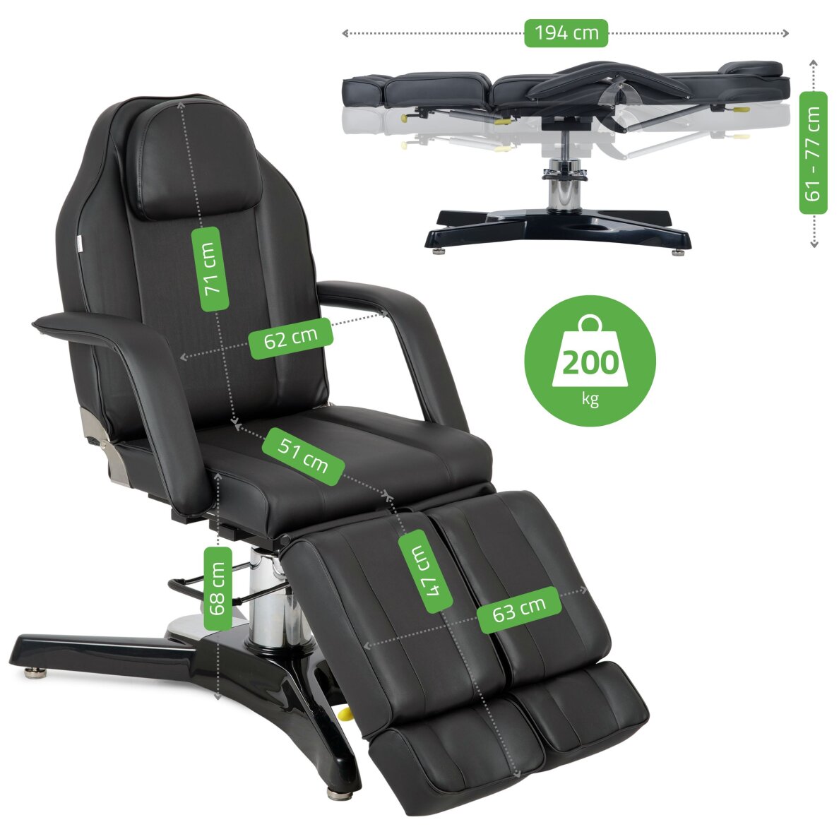 Kosmetologin tuoli MAX Nero hydraulic with pneumatic adjustment 8