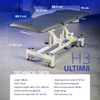 Stacionārs hidrauliskais masāžas galds Ultima H3 PVC gray 7