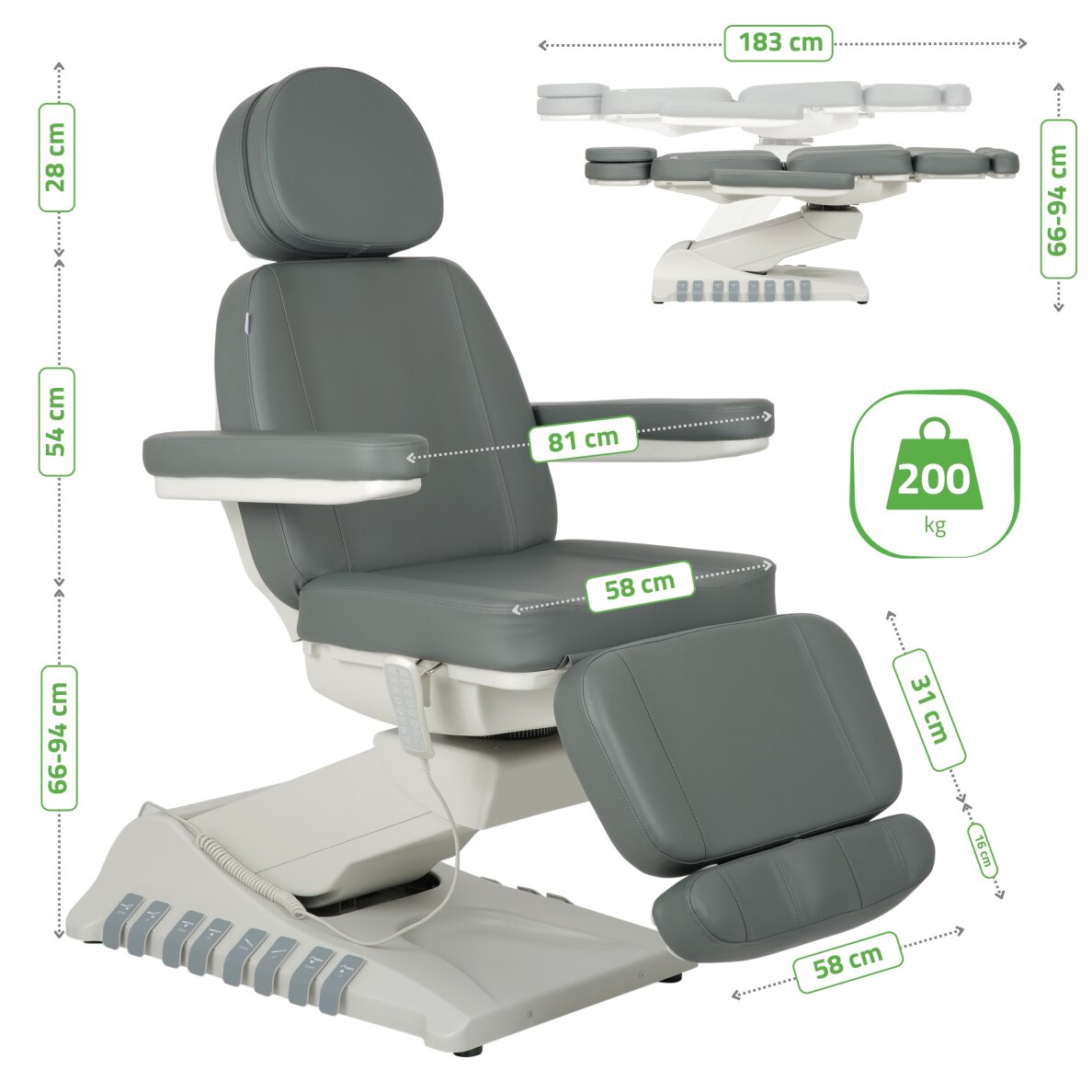 Elektryczny fotel kosmetyczny Luxoria PRO 5 Szary 11