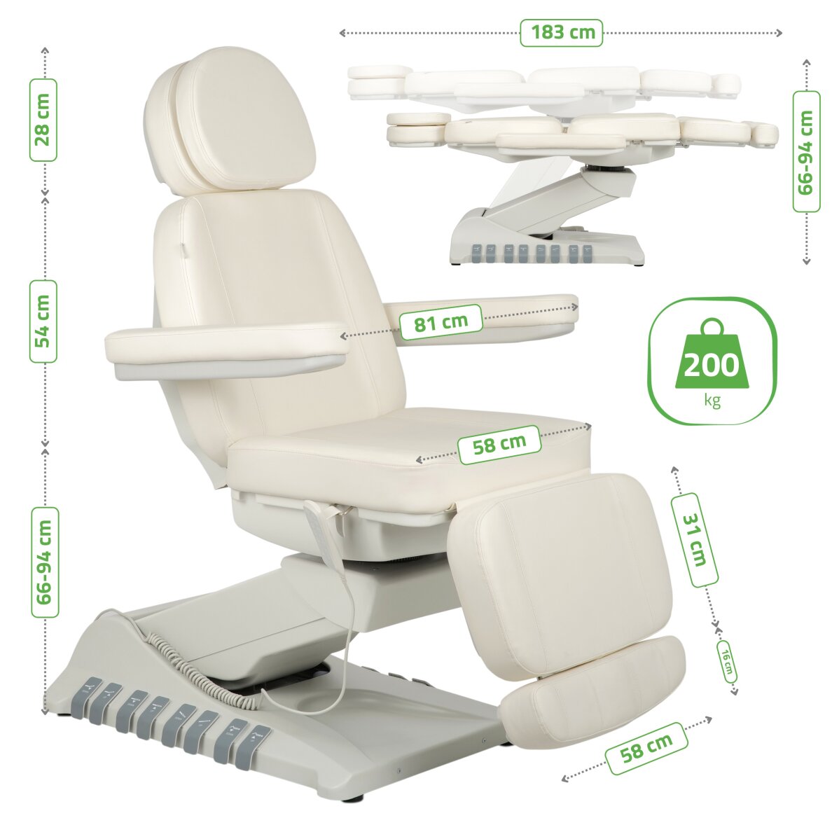 Электрическое косметологическое кресло Luxoria PRO 5 White 11