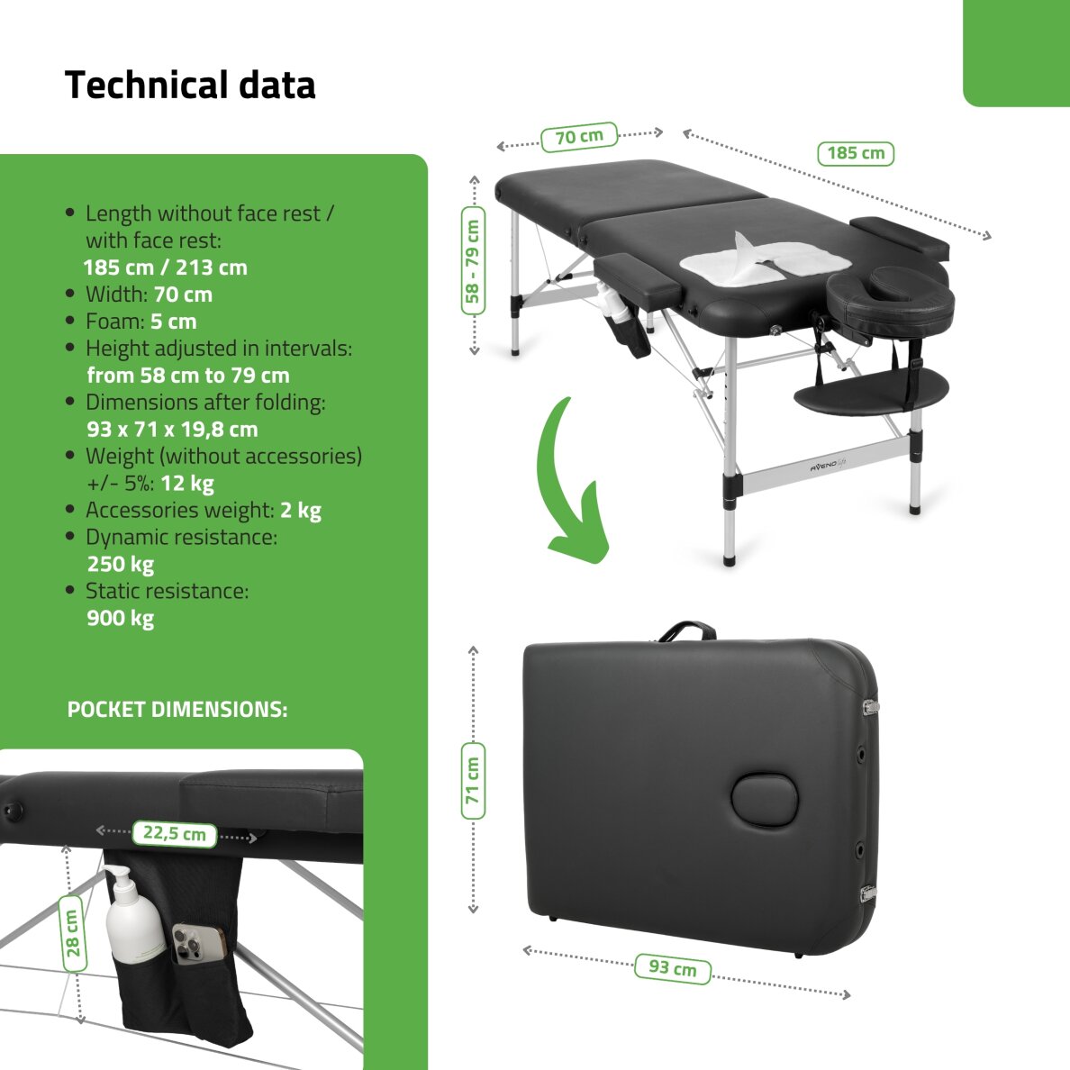Klappbarer, tragbarer Massagetisch Nadia 70 Comfy K515 Schwarz 4 Klappbarer, tragbarer Massagetisch Nadia 70 Comfy K515 Schwarz 4