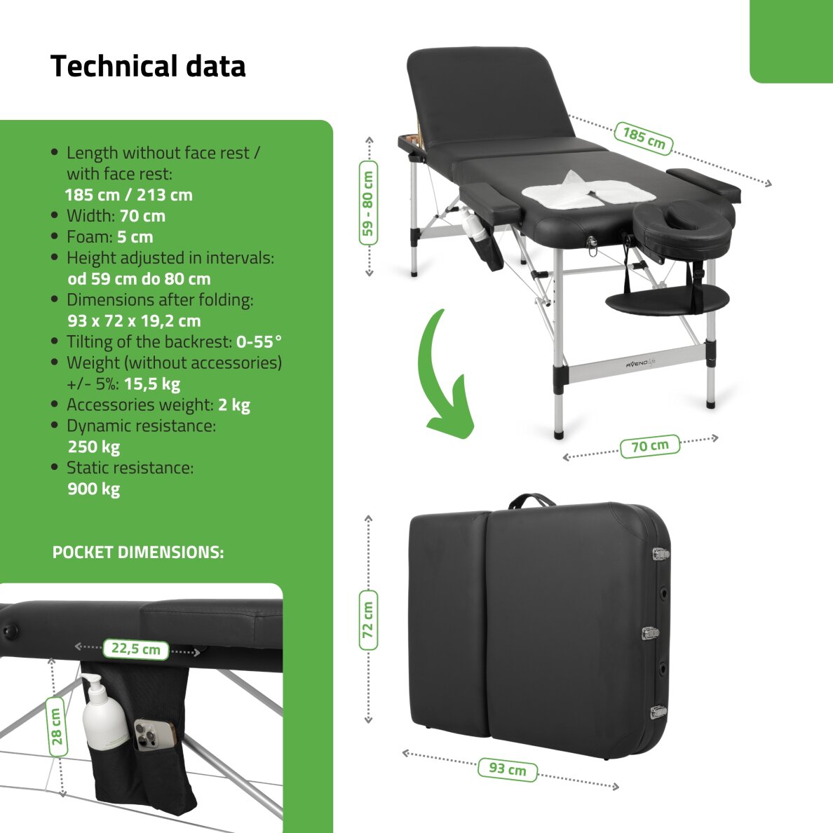 Klappbarer, tragbarer Massagetisch Adele 70 Comfy K515 Schwarz 5 Klappbarer, tragbarer Massagetisch Adele 70 Comfy K515 Schwarz 5