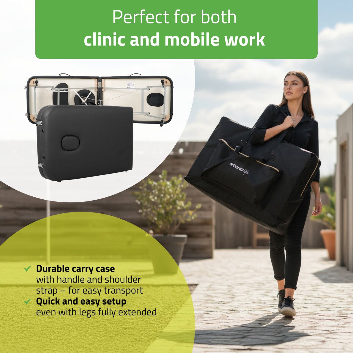 Saliekams, pārnēsājams masāžas galds Vera 60 Comfy K515 Black 3