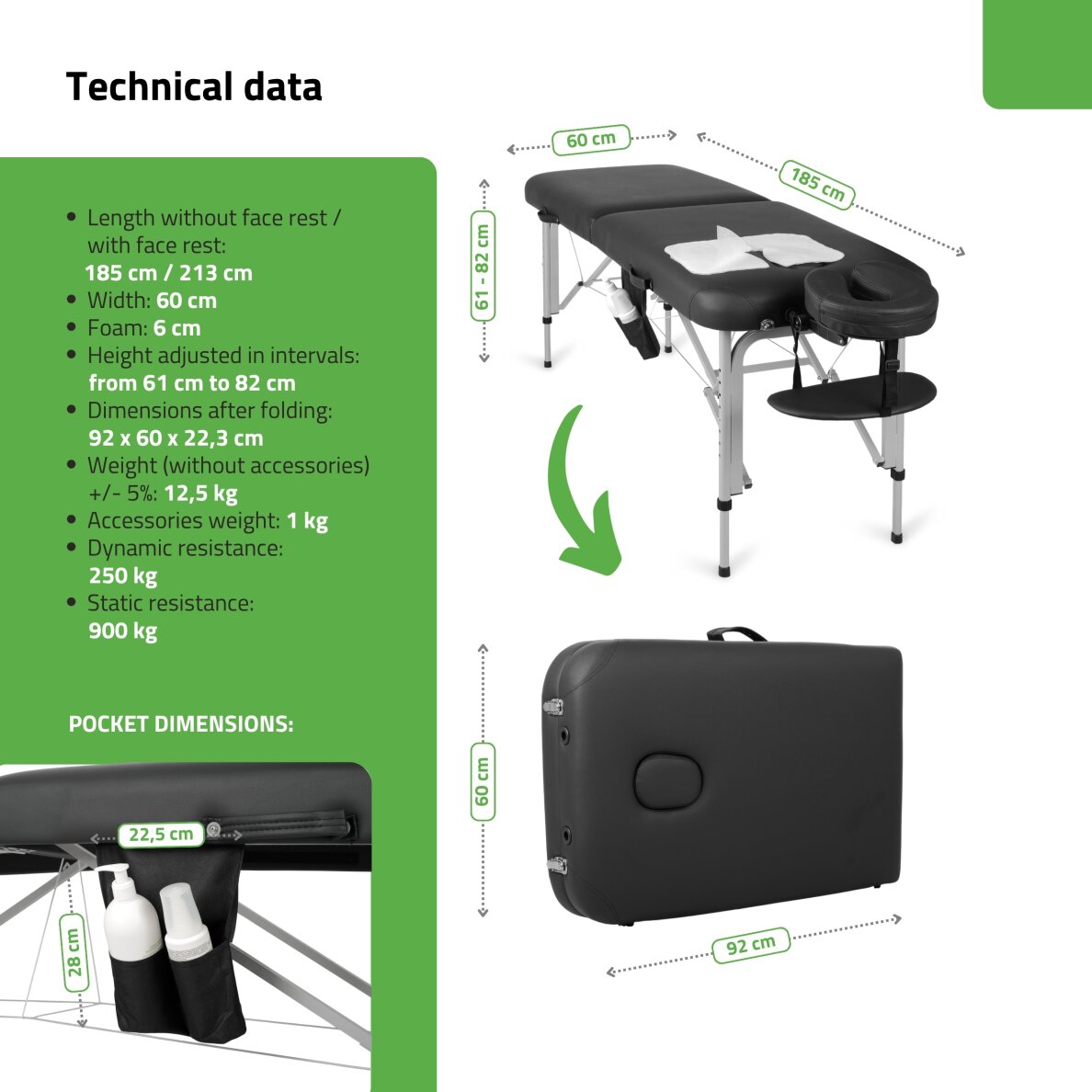 Saliekams, pārnēsājams masāžas galds Vera 60 Comfy K515 Black 5