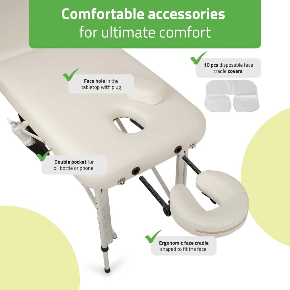 Saliekams, pārnēsājams masāžas galds Vera 60 Comfy K501, balts 2