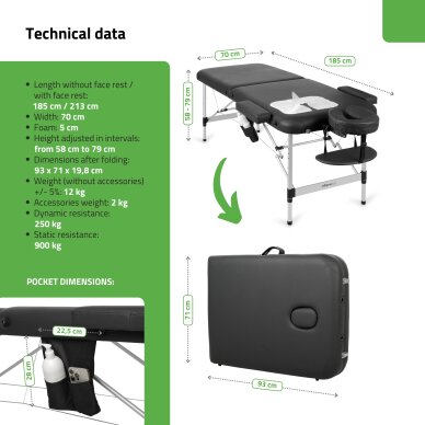 Klappbarer, tragbarer Massagetisch Nadia 70 Comfy K515 Schwarz 4