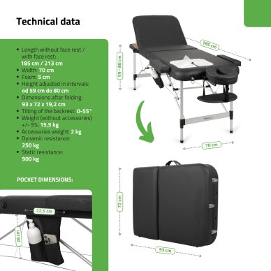 Klappbarer, tragbarer Massagetisch Adele 70 Comfy K515 Schwarz 5